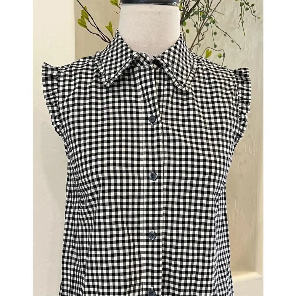 Kate Spade Women's Mini Gingham Sleeveless Top Blouse Black White Size 0